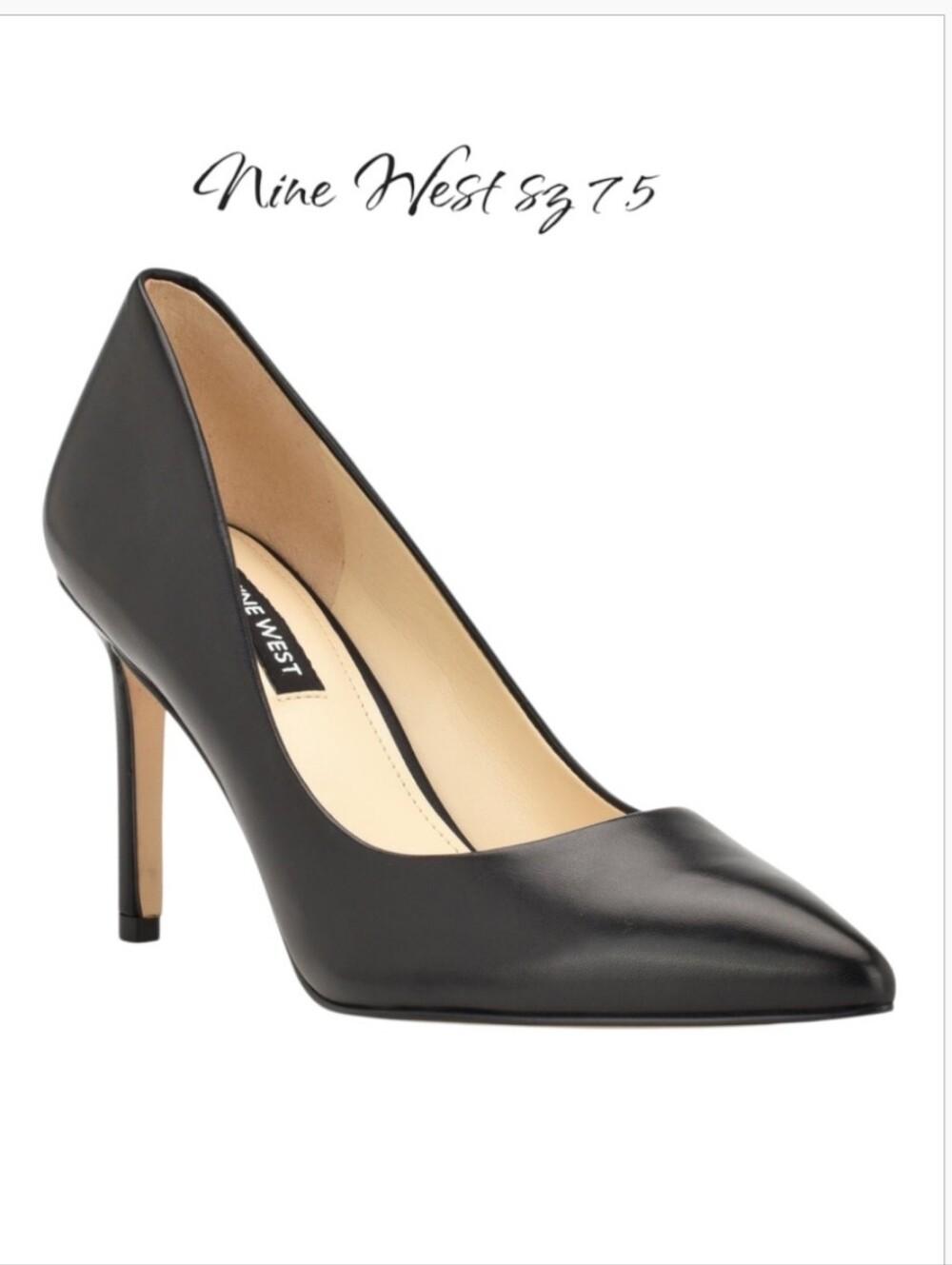 Nine West Ezra Black Leather Pointy Toe Stiletto Heel Pumps Sz 7.5